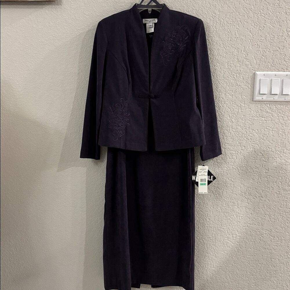 Miss Dorby Eggplant Purple Two Piece Suit Dress Set Church Office NWT 8 Petite